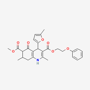 molecular formula C27H29NO7 B4261641 6-methyl 3-(2-phenoxyethyl) 2,7-dimethyl-4-(5-methylfuran-2-yl)-5-oxo-1,4,5,6,7,8-hexahydroquinoline-3,6-dicarboxylate 