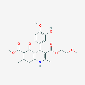 molecular formula C24H29NO8 B4261802 3-(2-Methoxyethyl) 6-methyl 4-(3-hydroxy-4-methoxyphenyl)-2,7-dimethyl-5-oxo-1,4,5,6,7,8-hexahydroquinoline-3,6-dicarboxylate 
