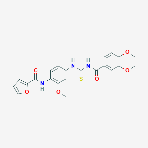 molecular formula C22H19N3O6S B426185 N-[4-({[(2,3-dihydro-1,4-benzodioxin-6-ylcarbonyl)amino]carbothioyl}amino)-2-methoxyphenyl]-2-furamide 