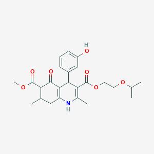 molecular formula C25H31NO7 B4261980 6-Methyl 3-[2-(propan-2-yloxy)ethyl] 4-(3-hydroxyphenyl)-2,7-dimethyl-5-oxo-1,4,5,6,7,8-hexahydroquinoline-3,6-dicarboxylate 