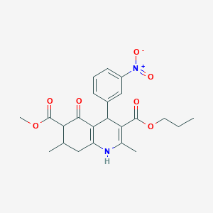 molecular formula C23H26N2O7 B4261983 6-Methyl 3-propyl 2,7-dimethyl-4-(3-nitrophenyl)-5-oxo-1,4,5,6,7,8-hexahydroquinoline-3,6-dicarboxylate 