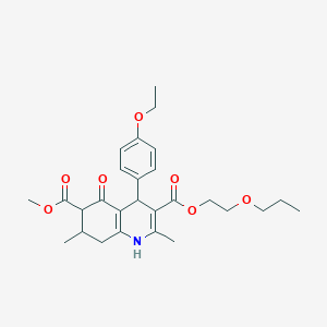 molecular formula C27H35NO7 B4262115 6-Methyl 3-(2-propoxyethyl) 4-(4-ethoxyphenyl)-2,7-dimethyl-5-oxo-1,4,5,6,7,8-hexahydroquinoline-3,6-dicarboxylate 
