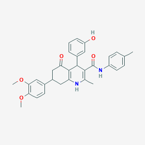 molecular formula C32H32N2O5 B4262247 7-(3,4-dimethoxyphenyl)-4-(3-hydroxyphenyl)-2-methyl-N-(4-methylphenyl)-5-oxo-1,4,5,6,7,8-hexahydroquinoline-3-carboxamide 
