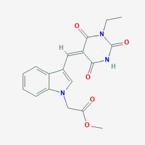 molecular formula C18H17N3O5 B426232 methyl {3-[(1-ethyl-2,4,6-trioxotetrahydro-5(2H)-pyrimidinylidene)methyl]-1H-indol-1-yl}acetate 