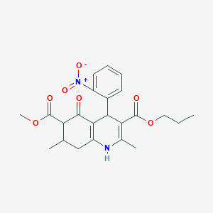 molecular formula C23H26N2O7 B4262444 6-Methyl 3-propyl 2,7-dimethyl-4-(2-nitrophenyl)-5-oxo-1,4,5,6,7,8-hexahydroquinoline-3,6-dicarboxylate 