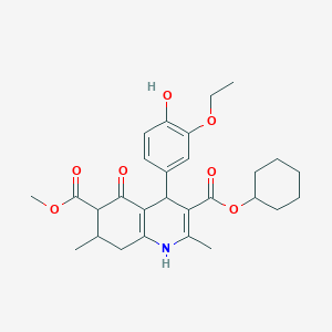 molecular formula C28H35NO7 B4262469 3-Cyclohexyl 6-methyl 4-(3-ethoxy-4-hydroxyphenyl)-2,7-dimethyl-5-oxo-1,4,5,6,7,8-hexahydroquinoline-3,6-dicarboxylate 