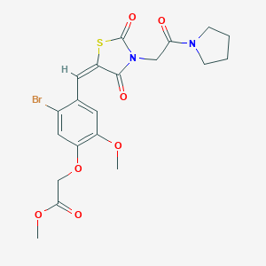 molecular formula C20H21BrN2O7S B426258 Methyl [5-bromo-4-({2,4-dioxo-3-[2-oxo-2-(1-pyrrolidinyl)ethyl]-1,3-thiazolidin-5-ylidene}methyl)-2-methoxyphenoxy]acetate 