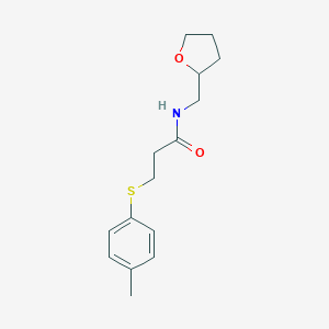 molecular formula C15H21NO2S B426349 3-[(4-methylphenyl)sulfanyl]-N-(tetrahydro-2-furanylmethyl)propanamide 