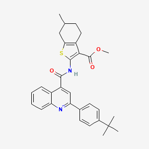 molecular formula C31H32N2O3S B4263619 Methyl 2-({[2-(4-tert-butylphenyl)quinolin-4-yl]carbonyl}amino)-6-methyl-4,5,6,7-tetrahydro-1-benzothiophene-3-carboxylate 