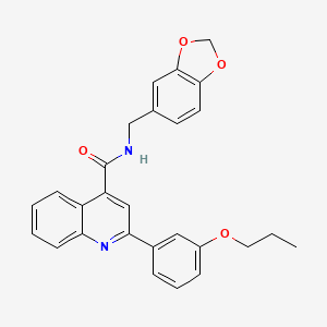 molecular formula C27H24N2O4 B4263620 N-[(2H-13-BENZODIOXOL-5-YL)METHYL]-2-(3-PROPOXYPHENYL)QUINOLINE-4-CARBOXAMIDE 