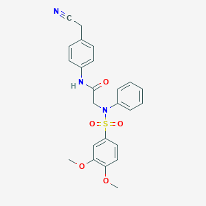 molecular formula C24H23N3O5S B426379 N-[4-(cyanomethyl)phenyl]-2-{[(3,4-dimethoxyphenyl)sulfonyl]anilino}acetamide 