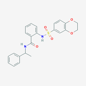 molecular formula C23H22N2O5S B426385 2-[(2,3-dihydro-1,4-benzodioxin-6-ylsulfonyl)amino]-N-(1-phenylethyl)benzamide 