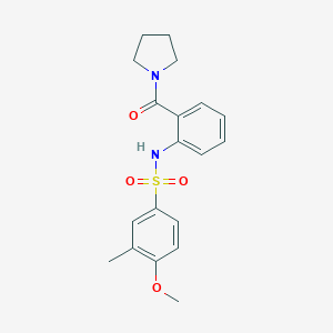 molecular formula C19H22N2O4S B426386 4-Methoxy-3-methyl-N-[2-(pyrrolidine-1-carbonyl)-phenyl]-benzenesulfonamide 