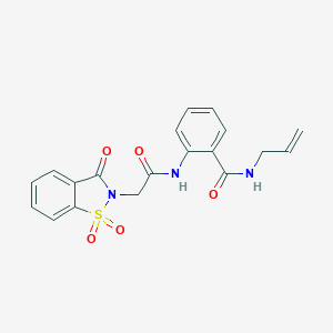 molecular formula C19H17N3O5S B426450 N-allyl-2-{[(1,1-dioxido-3-oxo-1,2-benzisothiazol-2(3H)-yl)acetyl]amino}benzamide 