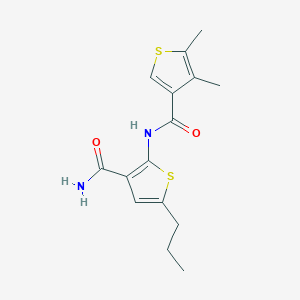 molecular formula C15H18N2O2S2 B4264678 N-(3-CARBAMOYL-5-PROPYL-2-THIENYL)-4,5-DIMETHYL-3-THIOPHENECARBOXAMIDE 