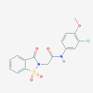 molecular formula C16H13ClN2O5S B426469 N-(3-chloro-4-methoxyphenyl)-2-(1,1-dioxido-3-oxo-1,2-benzisothiazol-2(3H)-yl)acetamide CAS No. 519150-82-4
