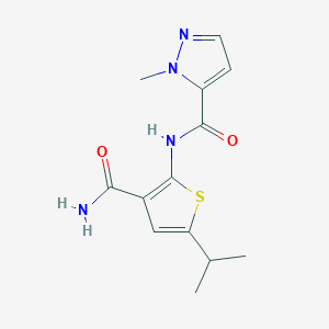 molecular formula C13H16N4O2S B4264788 N-[3-carbamoyl-5-(propan-2-yl)thiophen-2-yl]-1-methyl-1H-pyrazole-5-carboxamide 