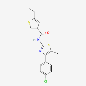 molecular formula C17H15ClN2OS2 B4265432 N-[4-(4-CHLOROPHENYL)-5-METHYL-13-THIAZOL-2-YL]-5-ETHYLTHIOPHENE-3-CARBOXAMIDE 