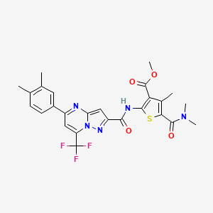 molecular formula C26H24F3N5O4S B4265551 METHYL 5-(DIMETHYLCARBAMOYL)-2-[5-(3,4-DIMETHYLPHENYL)-7-(TRIFLUOROMETHYL)PYRAZOLO[1,5-A]PYRIMIDINE-2-AMIDO]-4-METHYLTHIOPHENE-3-CARBOXYLATE 