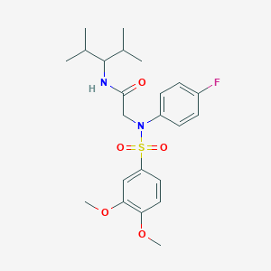 molecular formula C23H31FN2O5S B426568 2-{[(3,4-dimethoxyphenyl)sulfonyl]-4-fluoroanilino}-N-(1-isopropyl-2-methylpropyl)acetamide 
