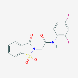 molecular formula C15H10F2N2O4S B426574 N-(2,4-difluorophenyl)-2-(1,1-dioxido-3-oxo-1,2-benzisothiazol-2(3H)-yl)acetamide CAS No. 454210-08-3