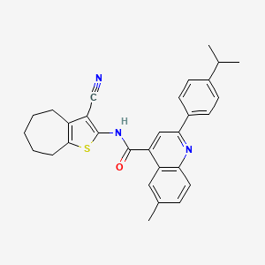 molecular formula C30H29N3OS B4265748 N-(3-cyano-5,6,7,8-tetrahydro-4H-cyclohepta[b]thiophen-2-yl)-6-methyl-2-[4-(propan-2-yl)phenyl]quinoline-4-carboxamide CAS No. 438219-28-4