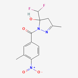 molecular formula C13H13F2N3O4 B4265761 [5-(difluoromethyl)-5-hydroxy-3-methyl-4,5-dihydro-1H-pyrazol-1-yl](3-methyl-4-nitrophenyl)methanone 