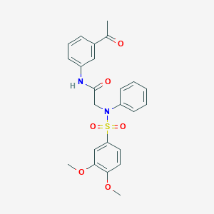 molecular formula C24H24N2O6S B426582 N-(3-acetylphenyl)-2-{[(3,4-dimethoxyphenyl)sulfonyl]anilino}acetamide 