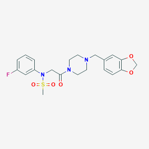 molecular formula C21H24FN3O5S B426588 N-[2-[4-(1,3-benzodioxol-5-ylmethyl)piperazin-1-yl]-2-oxoethyl]-N-(3-fluorophenyl)methanesulfonamide 