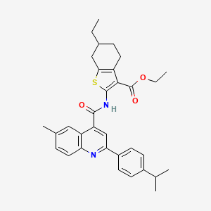 molecular formula C33H36N2O3S B4265891 Ethyl 6-ethyl-2-[({6-methyl-2-[4-(propan-2-yl)phenyl]quinolin-4-yl}carbonyl)amino]-4,5,6,7-tetrahydro-1-benzothiophene-3-carboxylate 