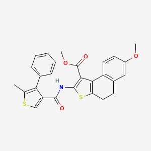 molecular formula C27H23NO4S2 B4265966 Methyl 7-methoxy-2-(5-methyl-4-phenylthiophene-3-amido)-4H,5H-naphtho[2,1-B]thiophene-1-carboxylate 