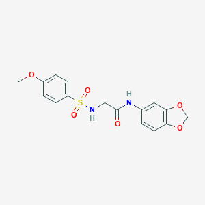 molecular formula C16H16N2O6S B426653 N-(1,3-benzodioxol-5-yl)-2-[(4-methoxyphenyl)sulfonylamino]acetamide 