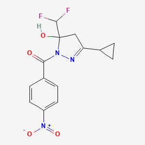 molecular formula C14H13F2N3O4 B4266569 [3-cyclopropyl-5-(difluoromethyl)-5-hydroxy-4,5-dihydro-1H-pyrazol-1-yl](4-nitrophenyl)methanone 