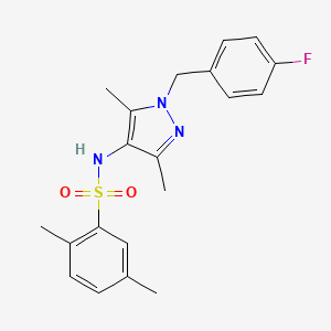 molecular formula C20H22FN3O2S B4266646 N-{1-[(4-FLUOROPHENYL)METHYL]-3,5-DIMETHYL-1H-PYRAZOL-4-YL}-2,5-DIMETHYLBENZENE-1-SULFONAMIDE 