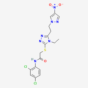 molecular formula C17H17Cl2N7O3S B4267157 N-(2,4-dichlorophenyl)-2-({4-ethyl-5-[2-(4-nitro-1H-pyrazol-1-yl)ethyl]-4H-1,2,4-triazol-3-yl}sulfanyl)acetamide 