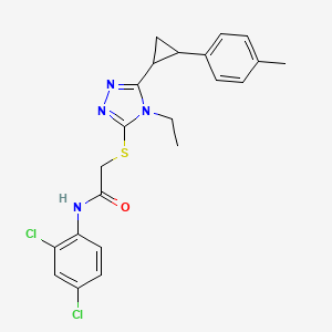 molecular formula C22H22Cl2N4OS B4267166 N-(2,4-dichlorophenyl)-2-({4-ethyl-5-[2-(4-methylphenyl)cyclopropyl]-4H-1,2,4-triazol-3-yl}sulfanyl)acetamide 