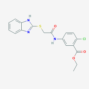 molecular formula C18H16ClN3O3S B426723 ethyl 5-{[(1H-benzimidazol-2-ylsulfanyl)acetyl]amino}-2-chlorobenzoate 