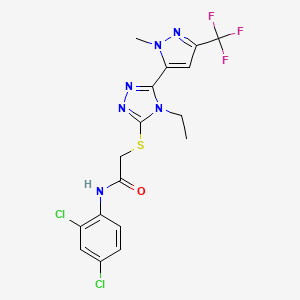 molecular formula C17H15Cl2F3N6OS B4267708 N-(2,4-dichlorophenyl)-2-({4-ethyl-5-[1-methyl-3-(trifluoromethyl)-1H-pyrazol-5-yl]-4H-1,2,4-triazol-3-yl}sulfanyl)acetamide 