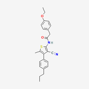 molecular formula C25H26N2O2S B4267810 N-[3-cyano-5-methyl-4-(4-propylphenyl)thiophen-2-yl]-2-(4-ethoxyphenyl)acetamide 