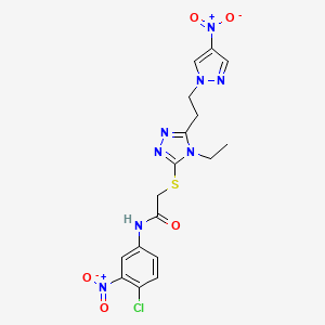 molecular formula C17H17ClN8O5S B4267880 N-(4-chloro-3-nitrophenyl)-2-({4-ethyl-5-[2-(4-nitro-1H-pyrazol-1-yl)ethyl]-4H-1,2,4-triazol-3-yl}thio)acetamide 