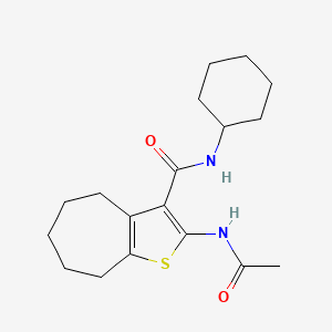 molecular formula C18H26N2O2S B4267930 N-CYCLOHEXYL-2-ACETAMIDO-4H5H6H7H8H-CYCLOHEPTA[B]THIOPHENE-3-CARBOXAMIDE 