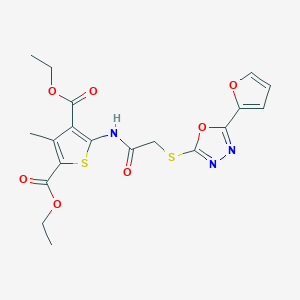 molecular formula C19H19N3O7S2 B426826 DIETHYL 5-[(2-{[5-(2-FURYL)-1,3,4-OXADIAZOL-2-YL]SULFANYL}ACETYL)AMINO]-3-METHYL-2,4-THIOPHENEDICARBOXYLATE 