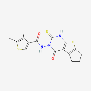 molecular formula C16H15N3O2S3 B4268464 N-(2-mercapto-4-oxo-6,7-dihydro-4H-cyclopenta[4,5]thieno[2,3-d]pyrimidin-3(5H)-yl)-4,5-dimethyl-3-thiophenecarboxamide 