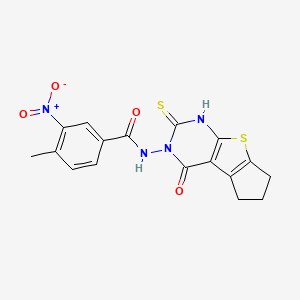 molecular formula C17H14N4O4S2 B4268468 N-(2-mercapto-4-oxo-6,7-dihydro-4H-cyclopenta[4,5]thieno[2,3-d]pyrimidin-3(5H)-yl)-4-methyl-3-nitrobenzamide 