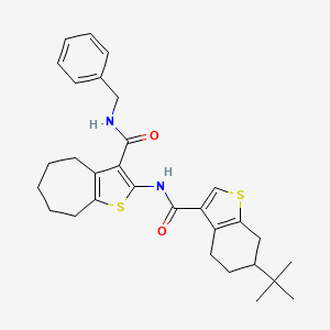 molecular formula C30H36N2O2S2 B4268477 N-benzyl-2-{[(6-tert-butyl-4,5,6,7-tetrahydro-1-benzothiophen-3-yl)carbonyl]amino}-5,6,7,8-tetrahydro-4H-cyclohepta[b]thiophene-3-carboxamide 