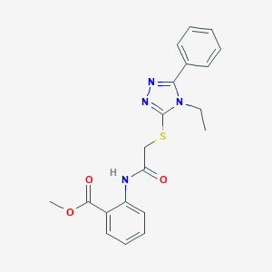 molecular formula C20H20N4O3S B426854 methyl2-({[(4-ethyl-5-phenyl-4H-1,2,4-triazol-3-yl)thio]acetyl}amino)benzoate 