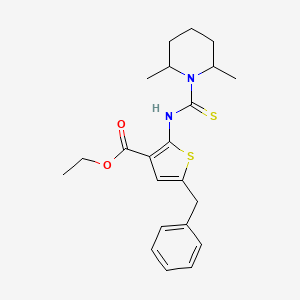 molecular formula C22H28N2O2S2 B4268688 Ethyl 5-benzyl-2-{[(2,6-dimethylpiperidin-1-yl)carbonothioyl]amino}thiophene-3-carboxylate 