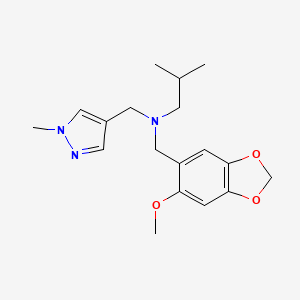 molecular formula C18H25N3O3 B4268732 N-[(6-methoxy-1,3-benzodioxol-5-yl)methyl]-2-methyl-N-[(1-methyl-1H-pyrazol-4-yl)methyl]propan-1-amine 