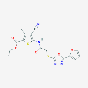 molecular formula C17H14N4O5S2 B426875 Ethyl 4-cyano-5-[({[5-(2-furyl)-1,3,4-oxadiazol-2-yl]sulfanyl}acetyl)amino]-3-methyl-2-thiophenecarboxylate 