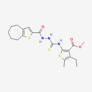 molecular formula C20H25N3O3S3 B4268905 methyl 4-ethyl-5-methyl-2-({[2-(5,6,7,8-tetrahydro-4H-cyclohepta[b]thien-2-ylcarbonyl)hydrazino]carbonothioyl}amino)-3-thiophenecarboxylate 